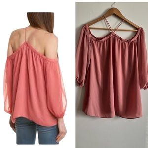 1. State Pink Cold Shoulder 3/4 Sleeves Blouse
